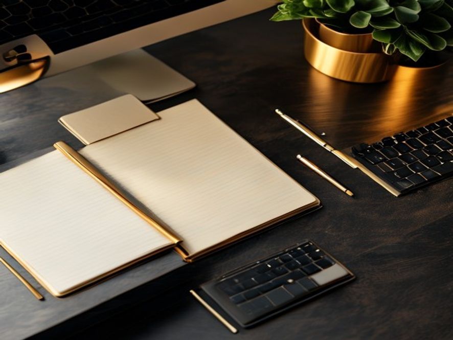 Detailed view of an organized desk workspace with keyboard, mouse, and monitor properly positioned